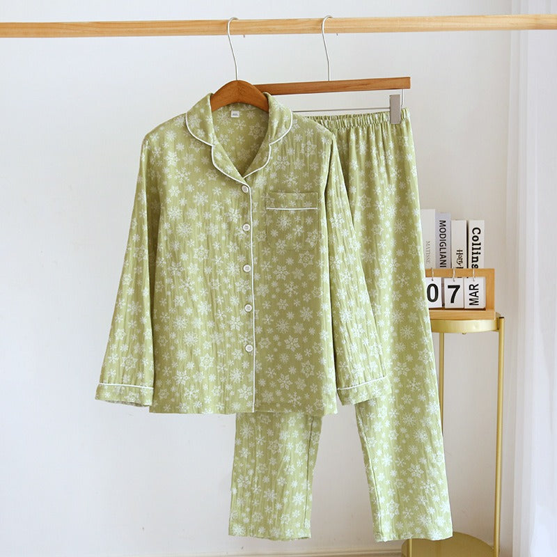 Two-piece 100% cotton crepe flower Pajamas Set