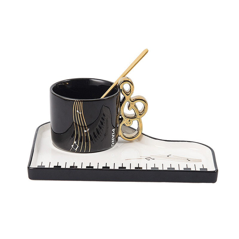 Creative Trace Golden Note Shape Handle Ceramic Cup Set