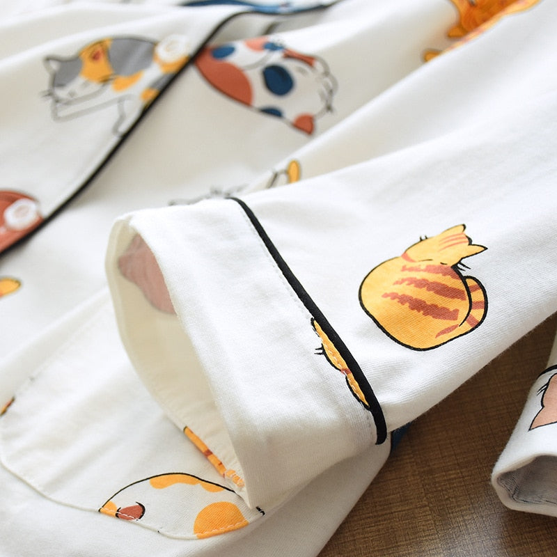 Printed Cute Cat Cotton Pajamas