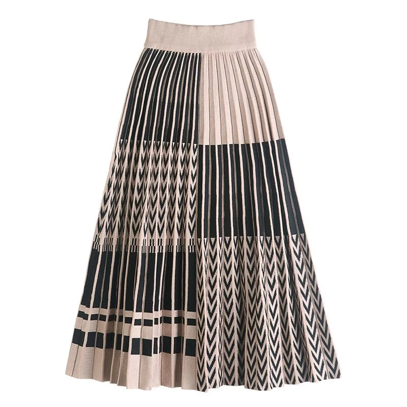 Patchwork Print Pleated Maxi Skirt