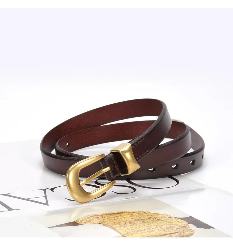 Gold Vintage Button Cow Leather Belt