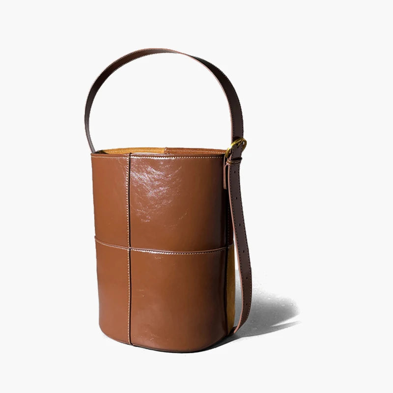 Tow-Tone Cowhide Leather Bucket Bag