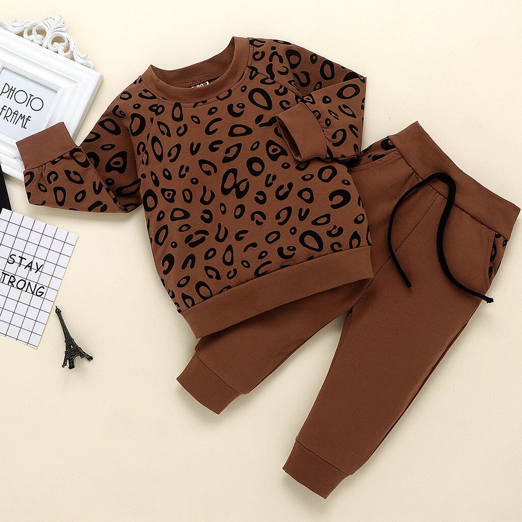 Leopard printed long sleeve top and pants for infant & toddler