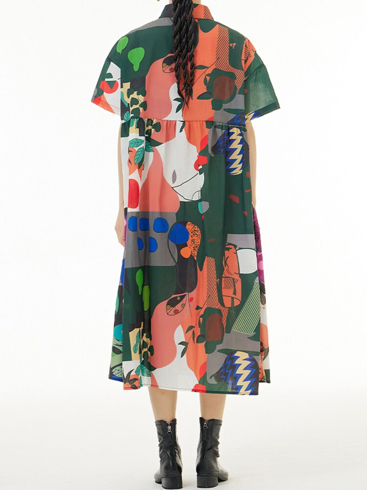 Loose Fit Patchwork Print Midi Dress