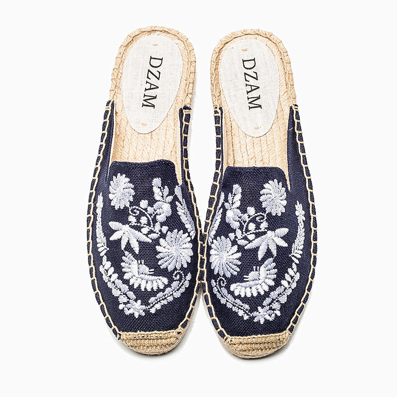 Embroidered Half Drag Straw Fisherman Shoes