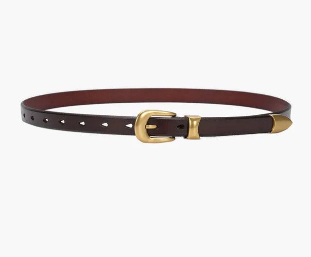 Gold Vintage Button Cow Leather Belt