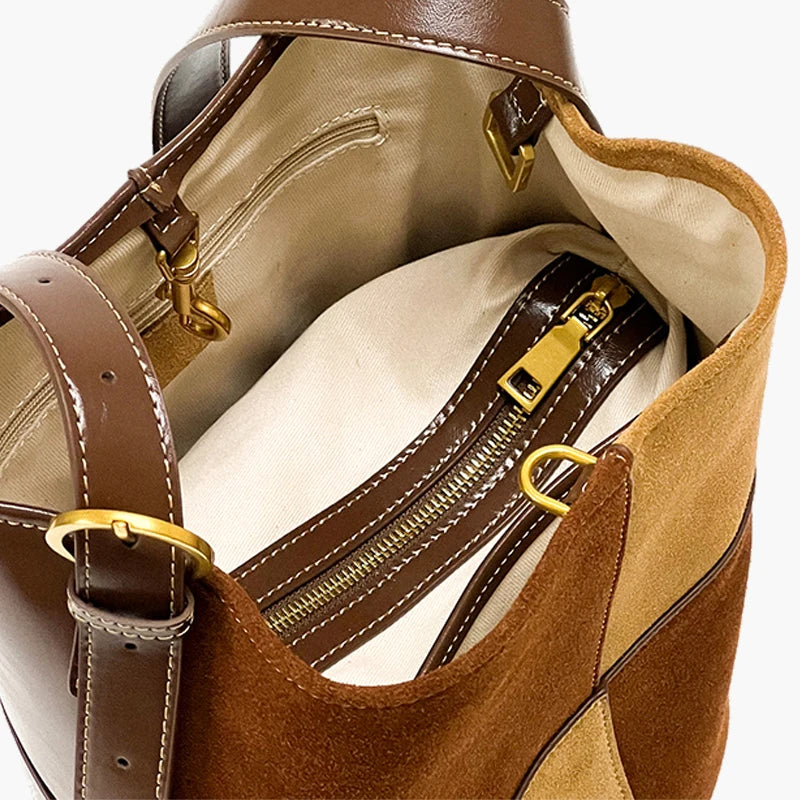 Tow-Tone Cowhide Leather Bucket Bag