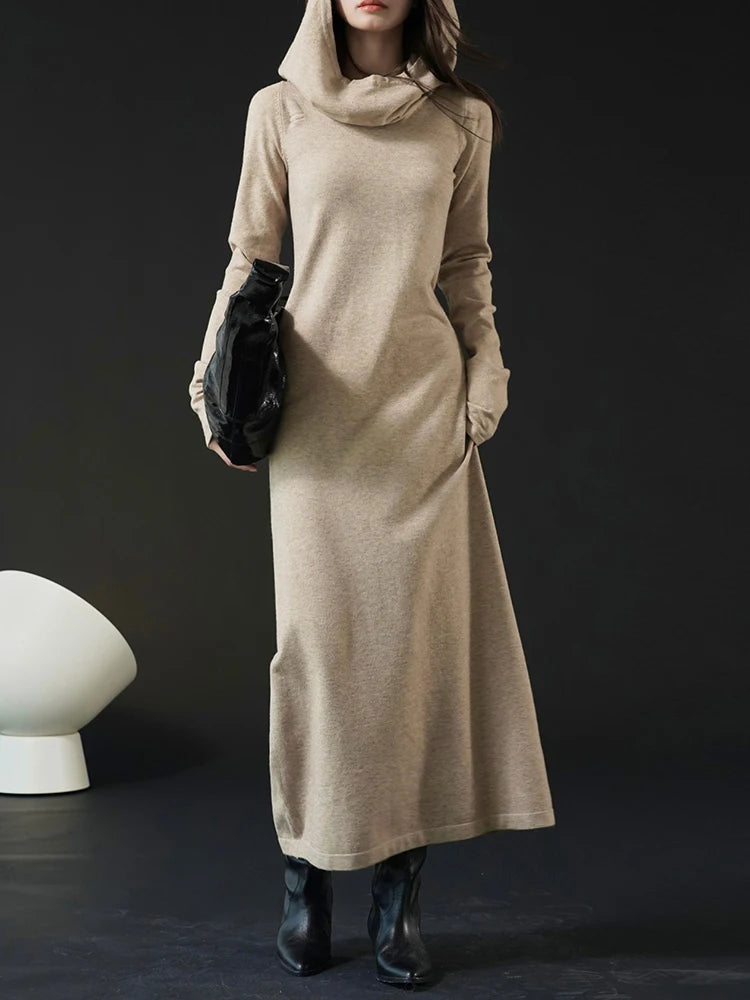 Minimalist Style Hooded Slimming Maxi Dress