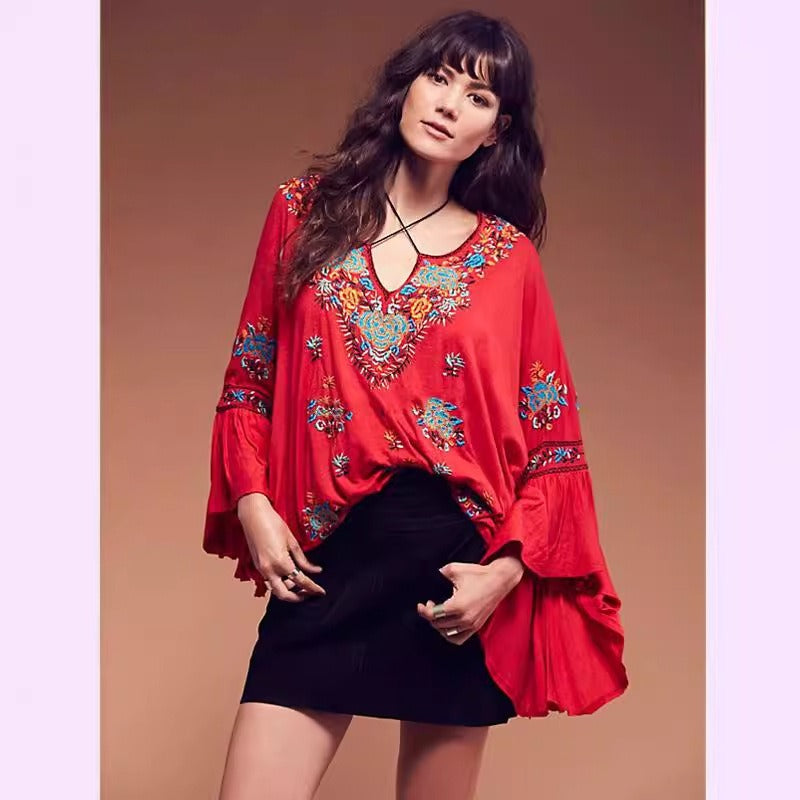 Bohemian Embroidered Flowy Cotton Top