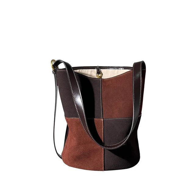 Tow-Tone Cowhide Leather Bucket Bag