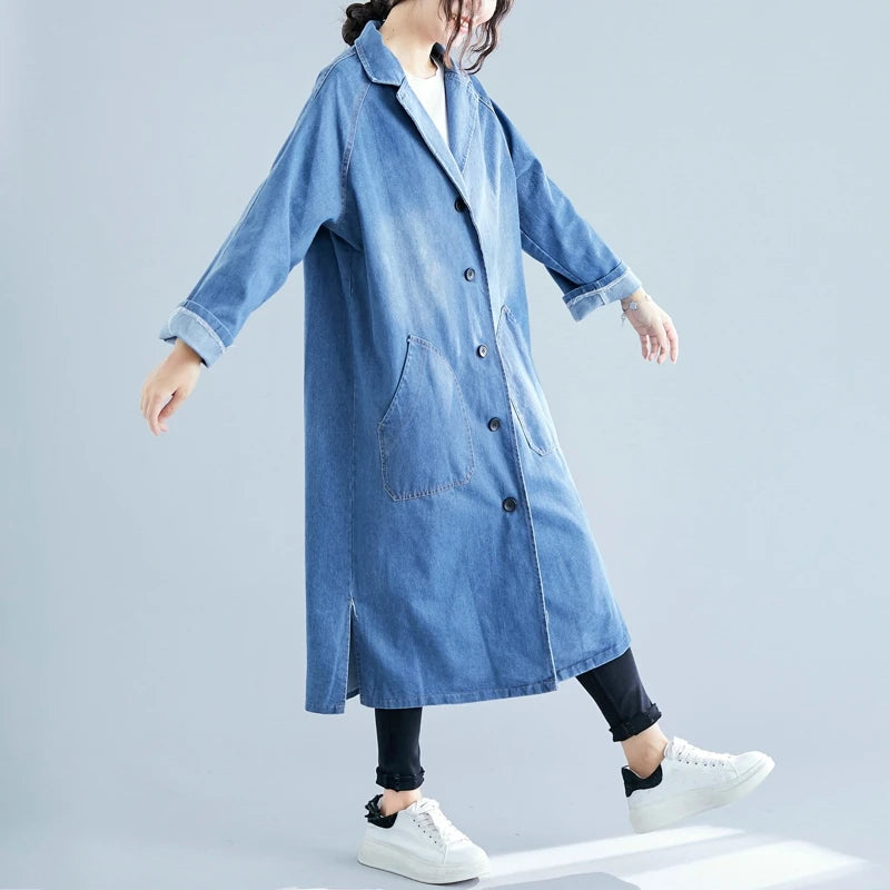 Denim Solid Trench Coat