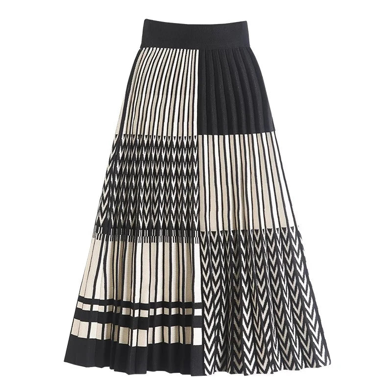 Patchwork Print Pleated Maxi Skirt