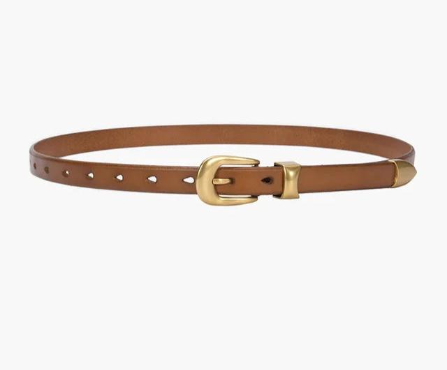 Gold Vintage Button Cow Leather Belt