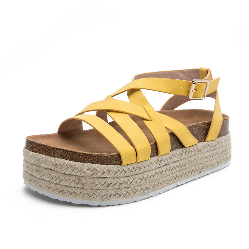 Muffin Platform, Strap Cross Buckle Sandals