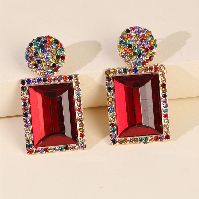 Colorful Square Rhinestone Statement Earrings