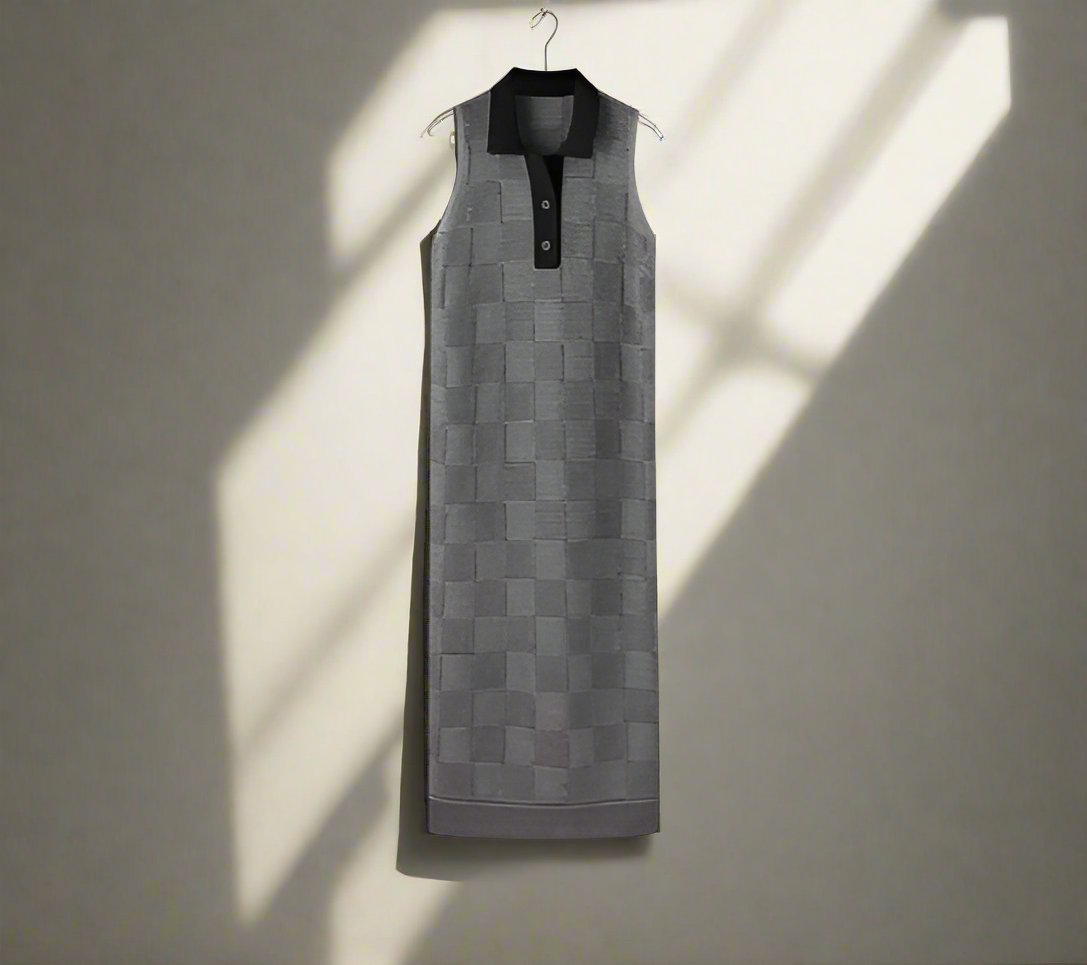 Checkerboard Knit Sleeveless Midi Dress