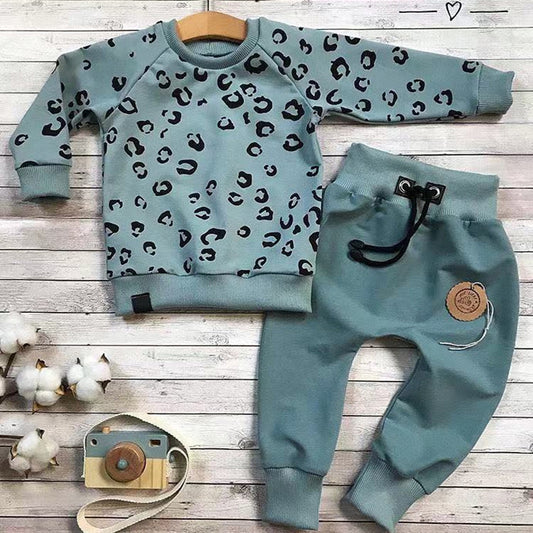 Leopard printed long sleeve top and pants for infant & toddler