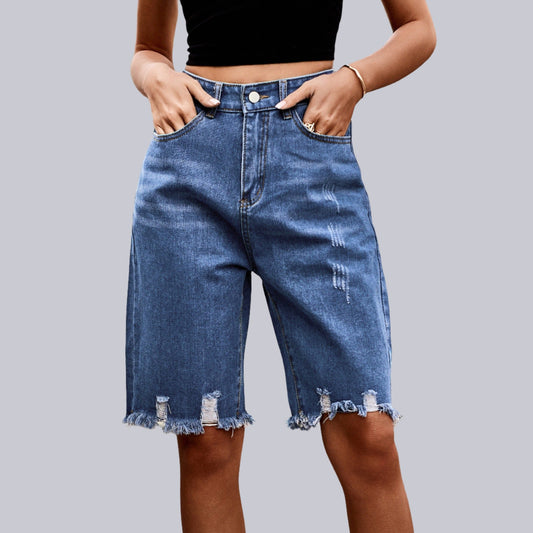 Denim Shorts High Waist Ripped Jeans