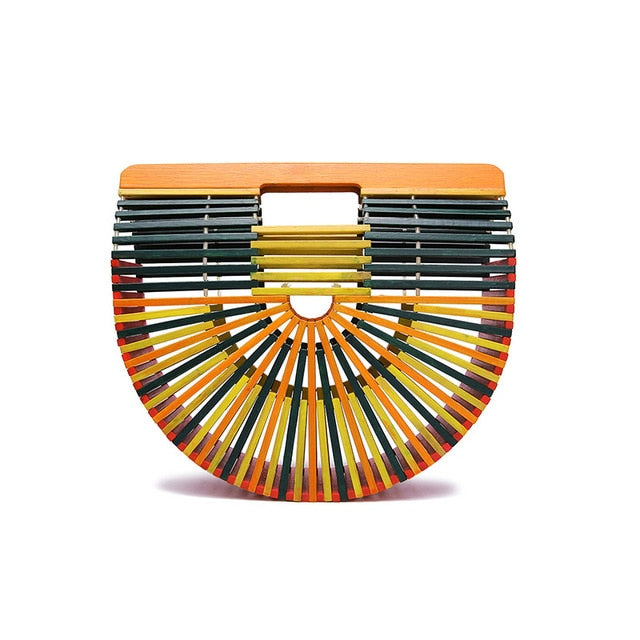 Multi-Color Woven Hollow out Bamboo Clutch Bag