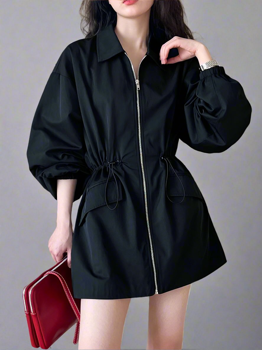 Drawstring waist Length Trench Coat