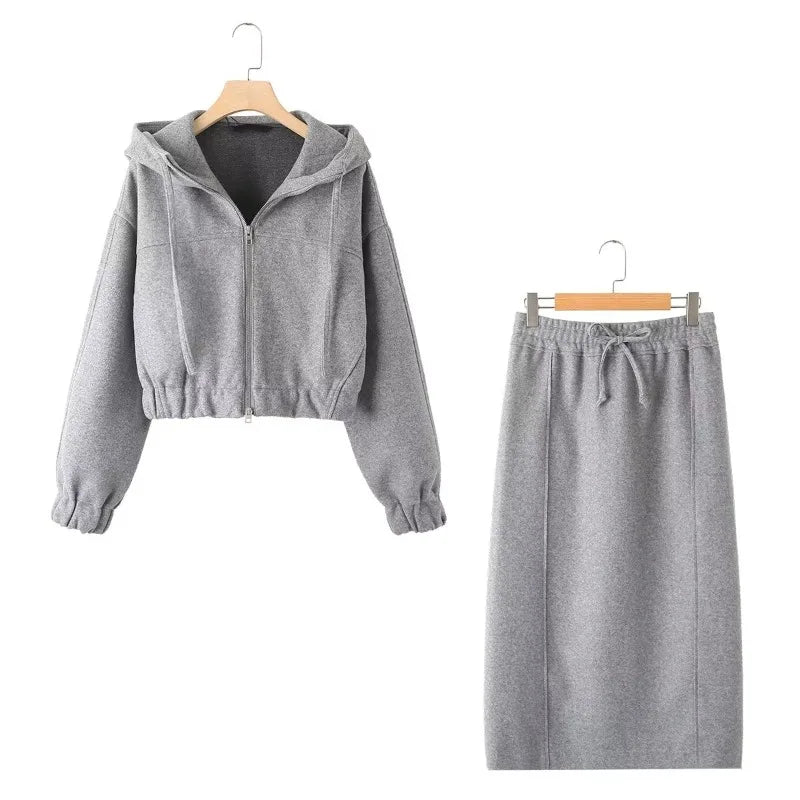 Zipper Hoodie & Maxi Skirt Set