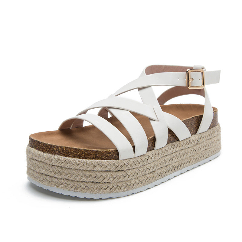 Muffin Platform, Strap Cross Buckle Sandals