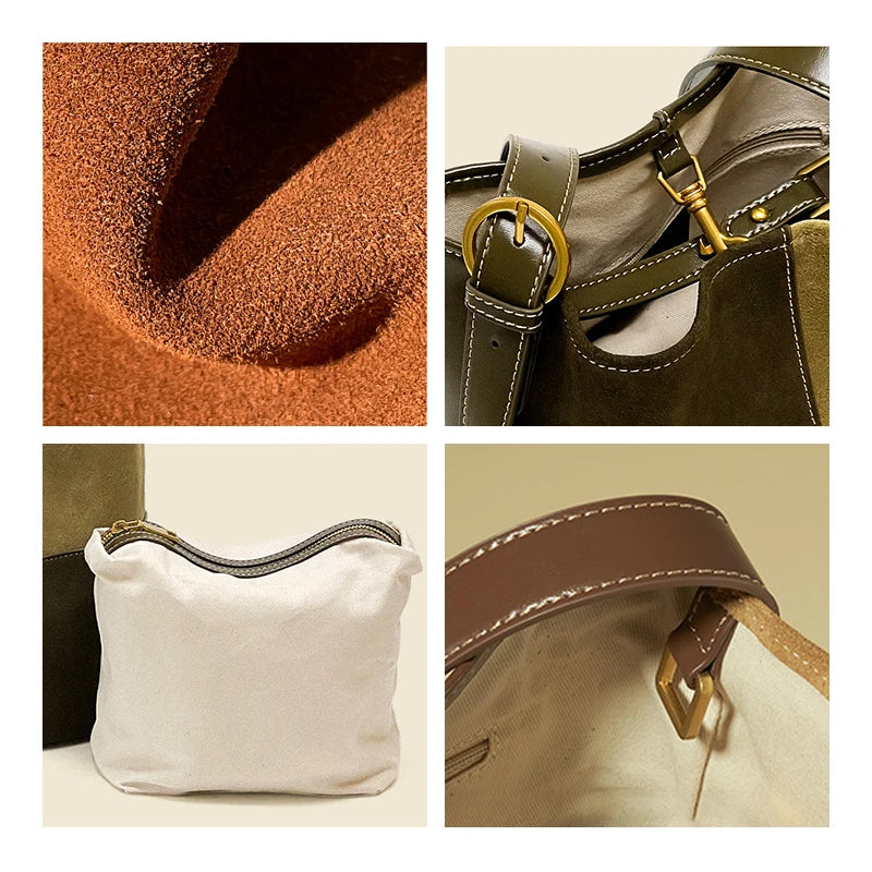 Tow-Tone Cowhide Leather Bucket Bag