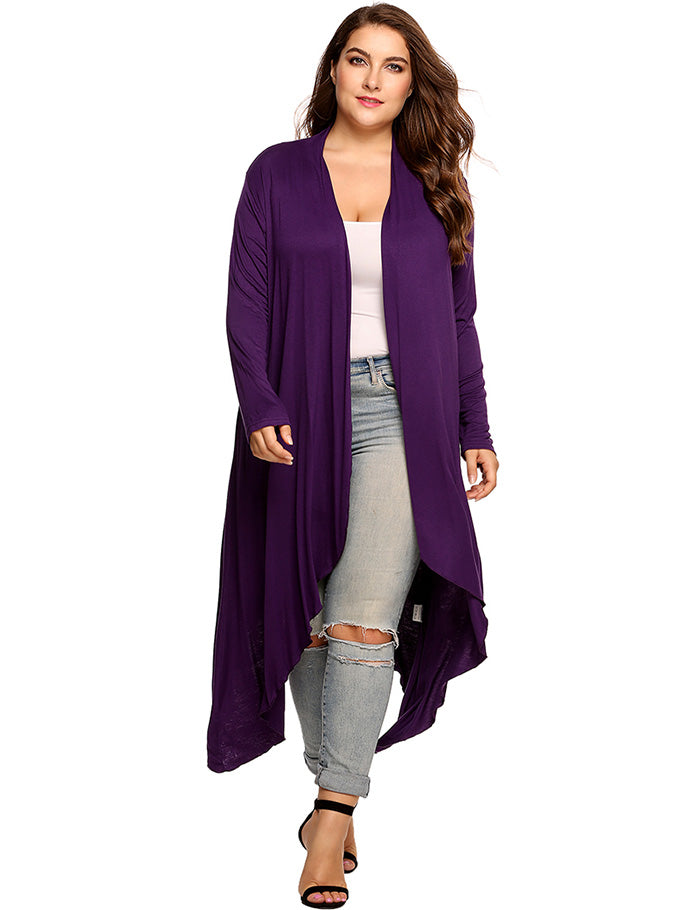 Plus Size Open-Front Drape Cardigan