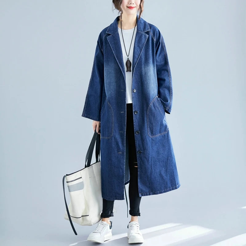 Denim Solid Trench Coat