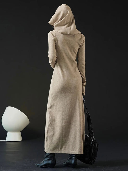 Minimalist Style Hooded Slimming Maxi Dress