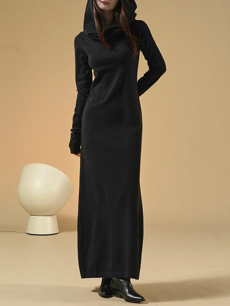 Minimalist Style Hooded Slimming Maxi Dress