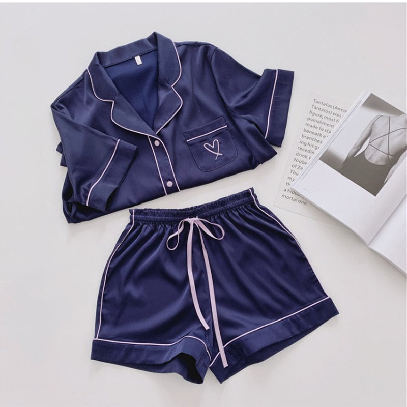 Satin Silk Short Pajamas Set