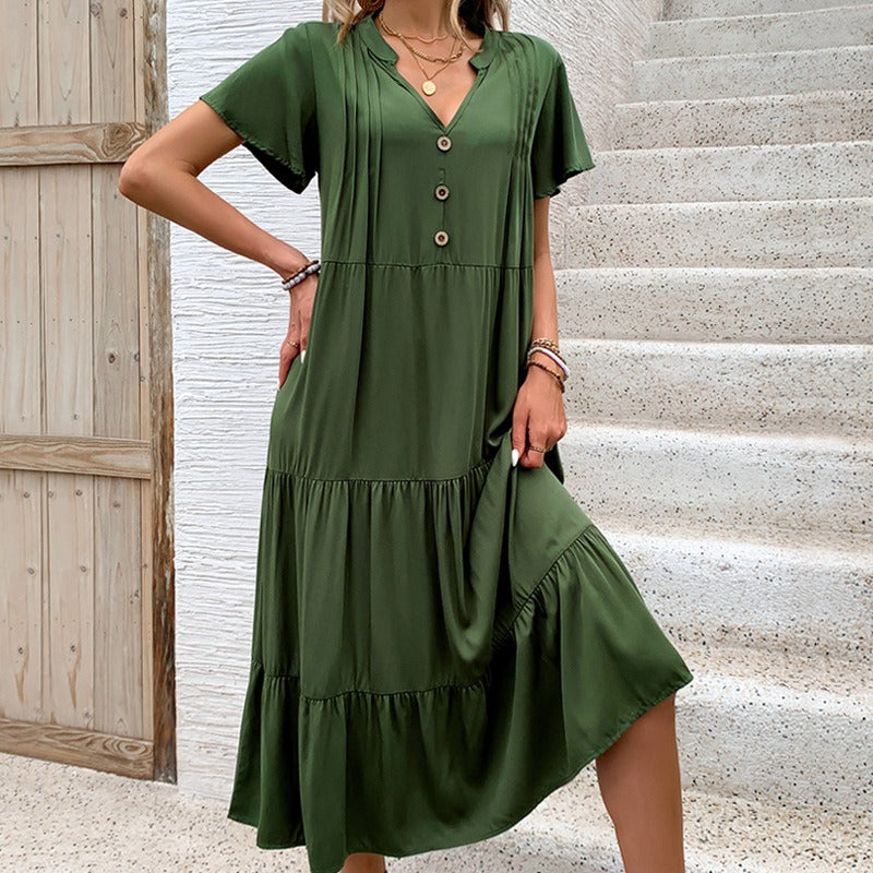 V Neck Viscose Midi Dress