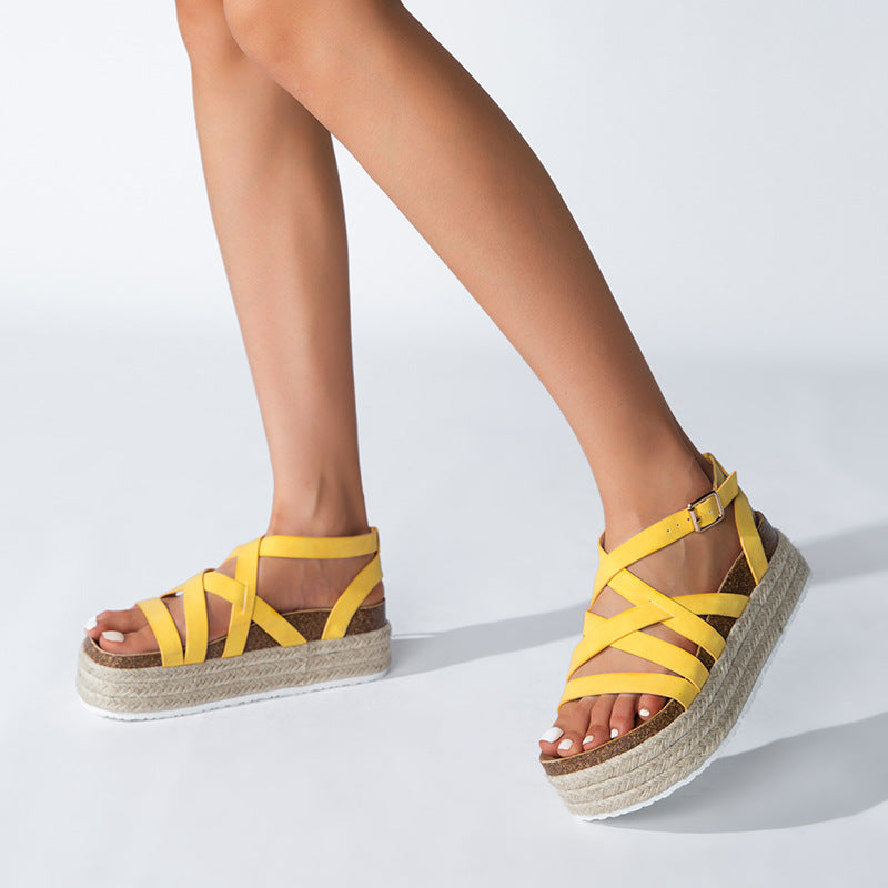 Muffin Platform, Strap Cross Buckle Sandals