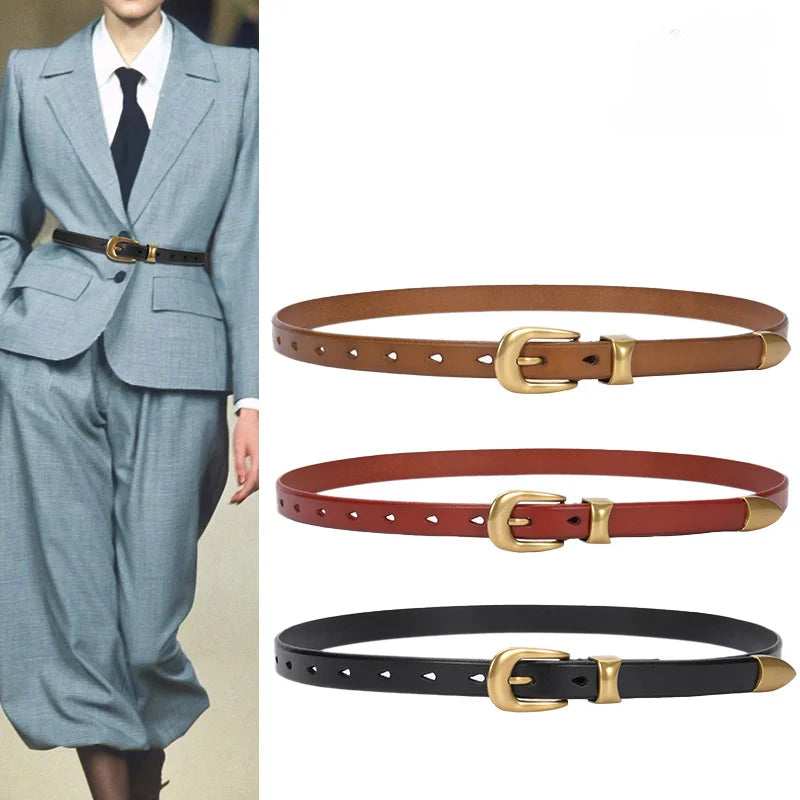 Gold Vintage Button Cow Leather Belt