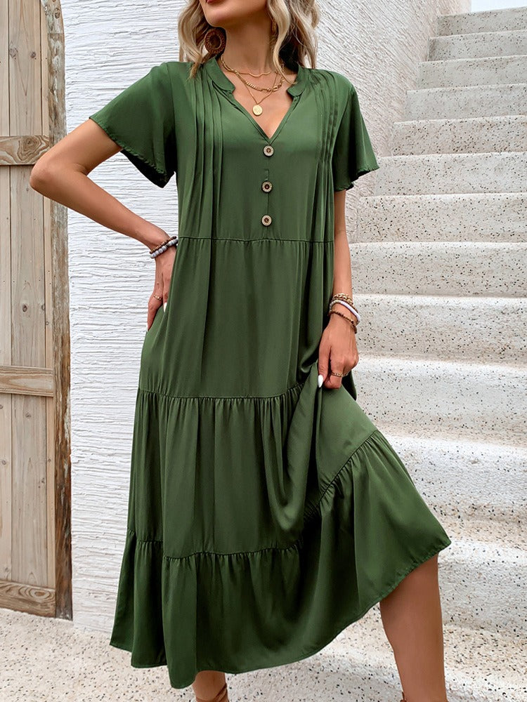 V Neck Viscose Midi Dress