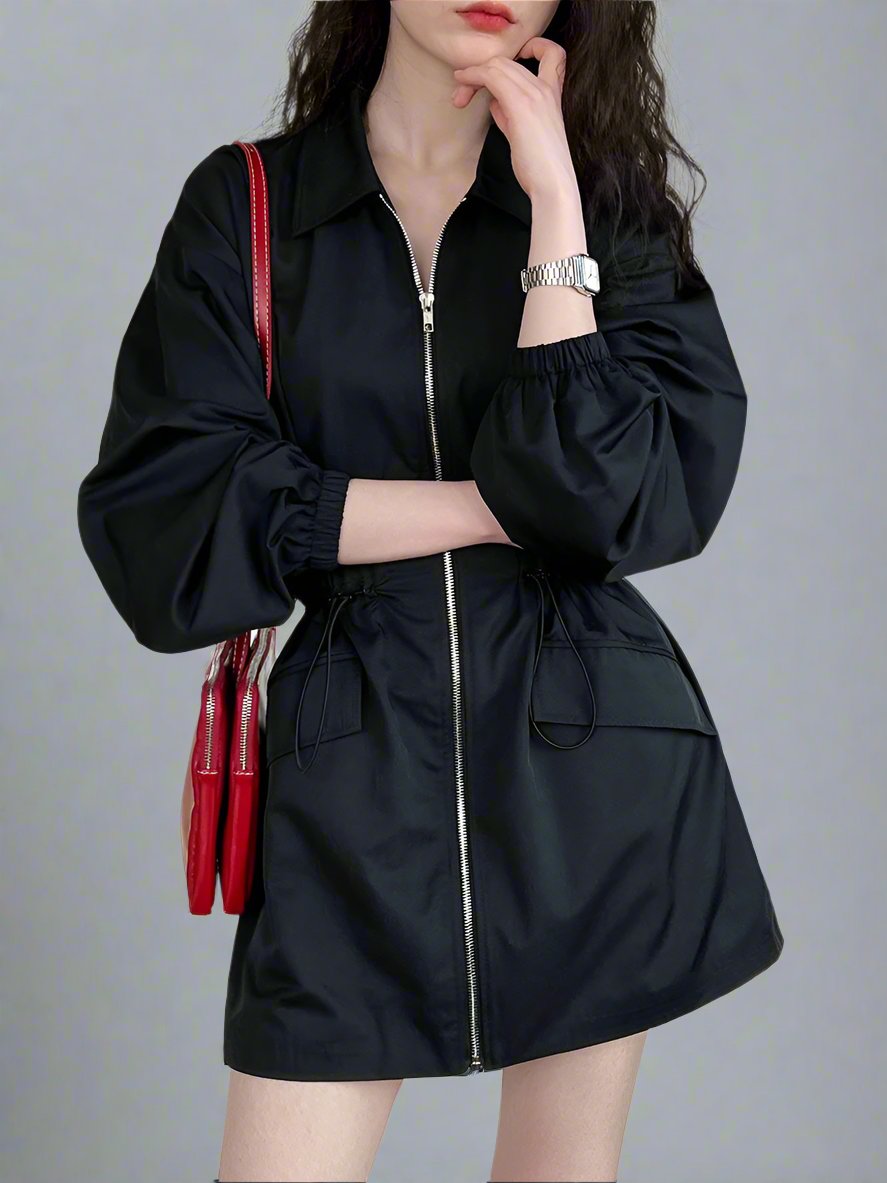 Drawstring waist Length Trench Coat