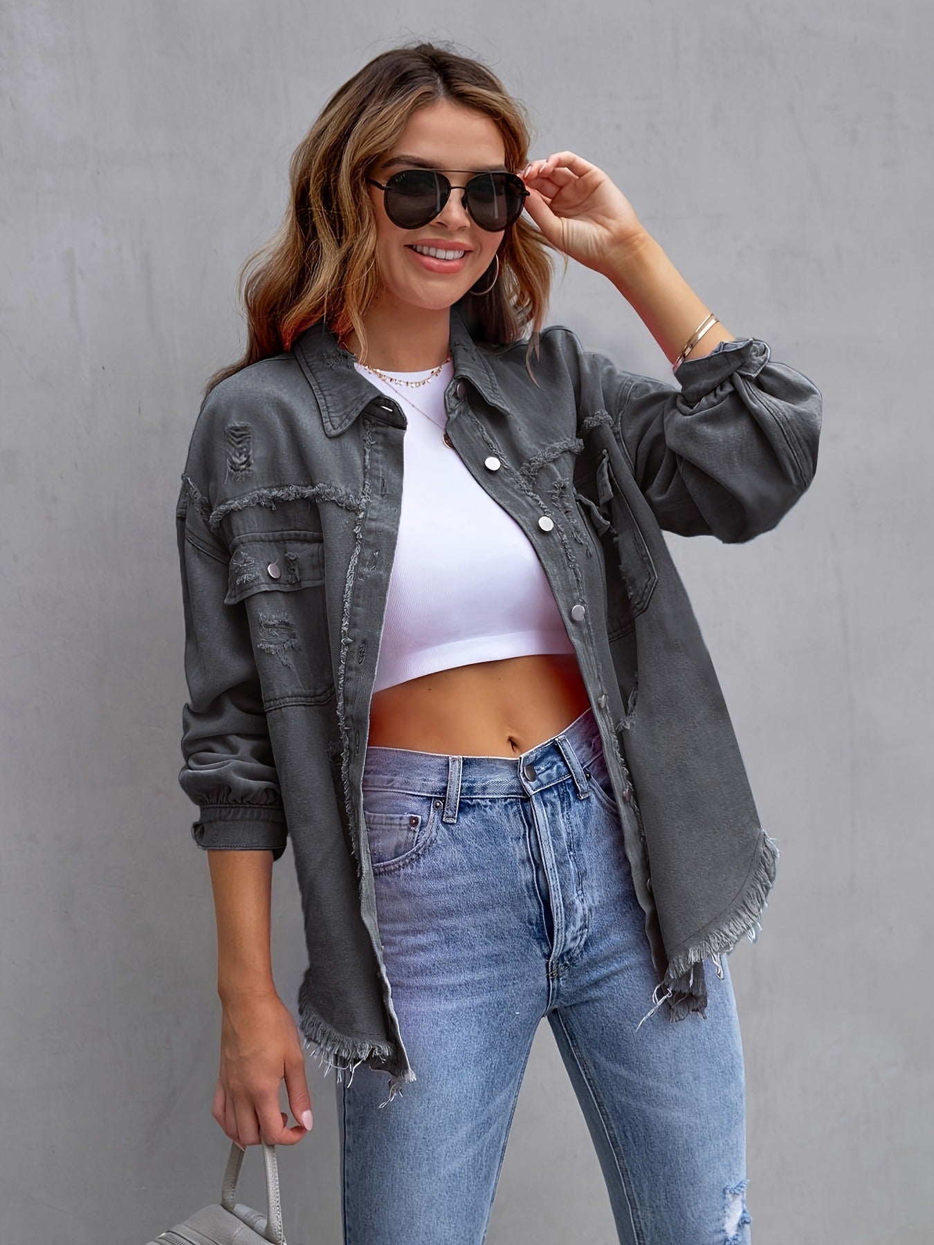 Casual Distressed Denim Jacket