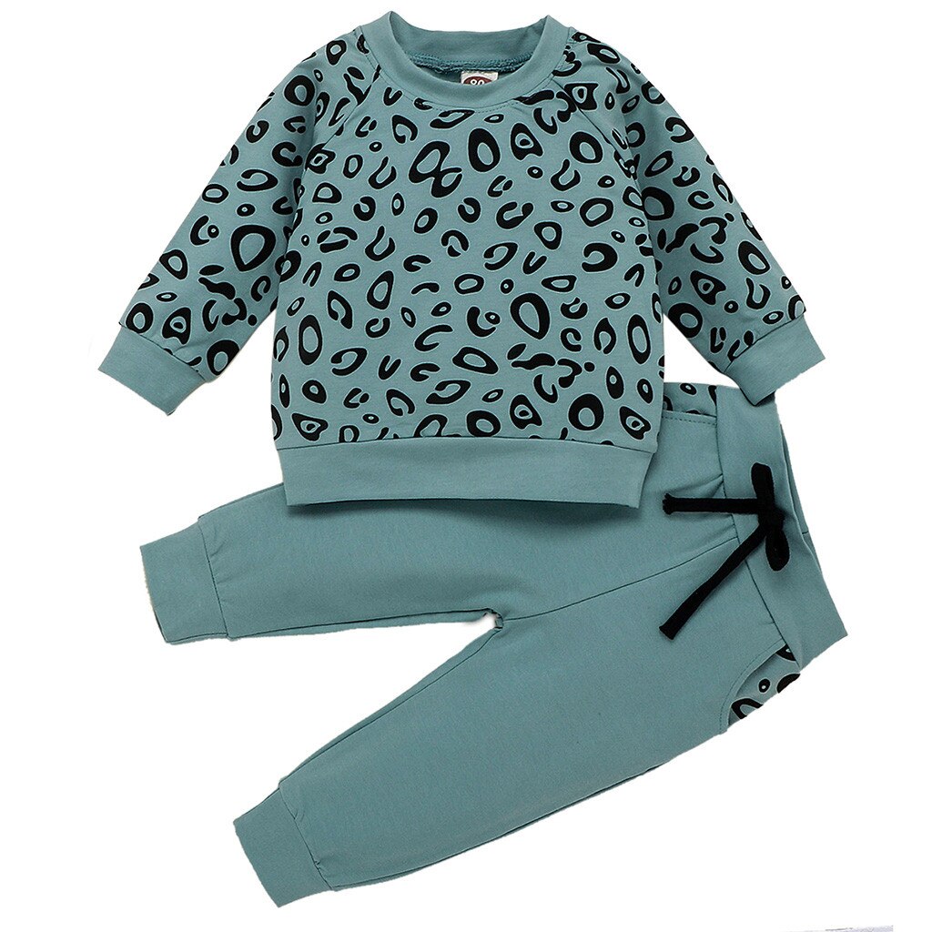 Leopard printed long sleeve top and pants for infant & toddler