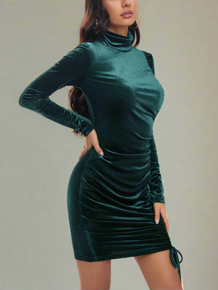 Elegant High-Neck Velvet BodyCon Mini dress