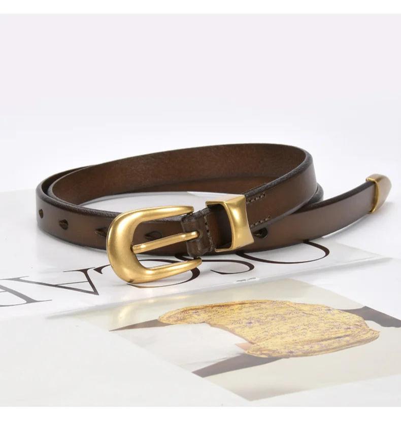 Gold Vintage Button Cow Leather Belt