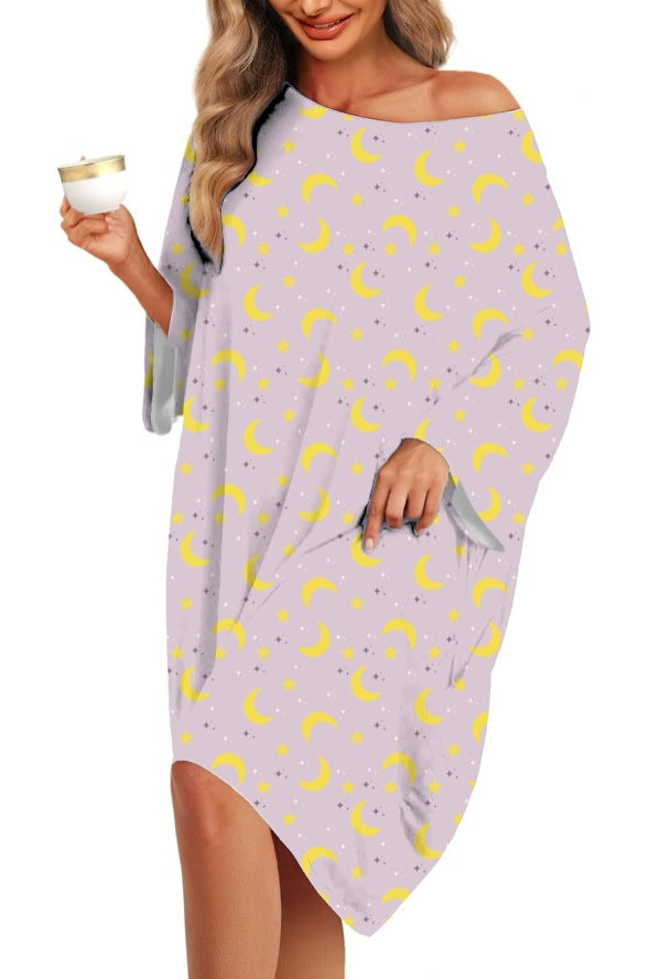 Women's nightgown home clothes T-shirt short sleeved printed pajamas nightgown with pockets