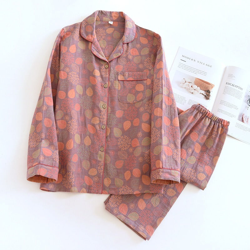 Two-piece 100% cotton crepe flower Pajamas Set