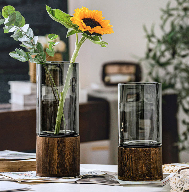 Wooden Glass Vase Household Decoration