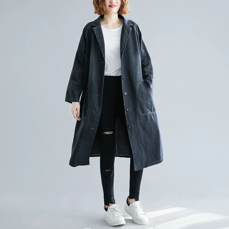 Denim Solid Trench Coat