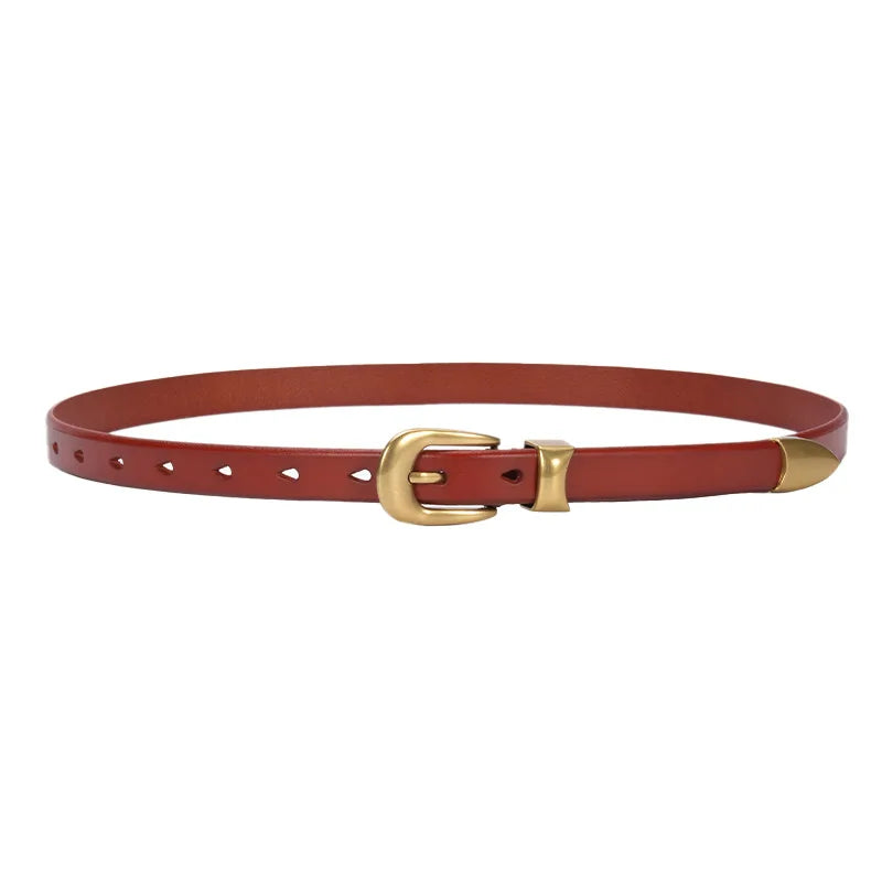 Gold Vintage Button Cow Leather Belt