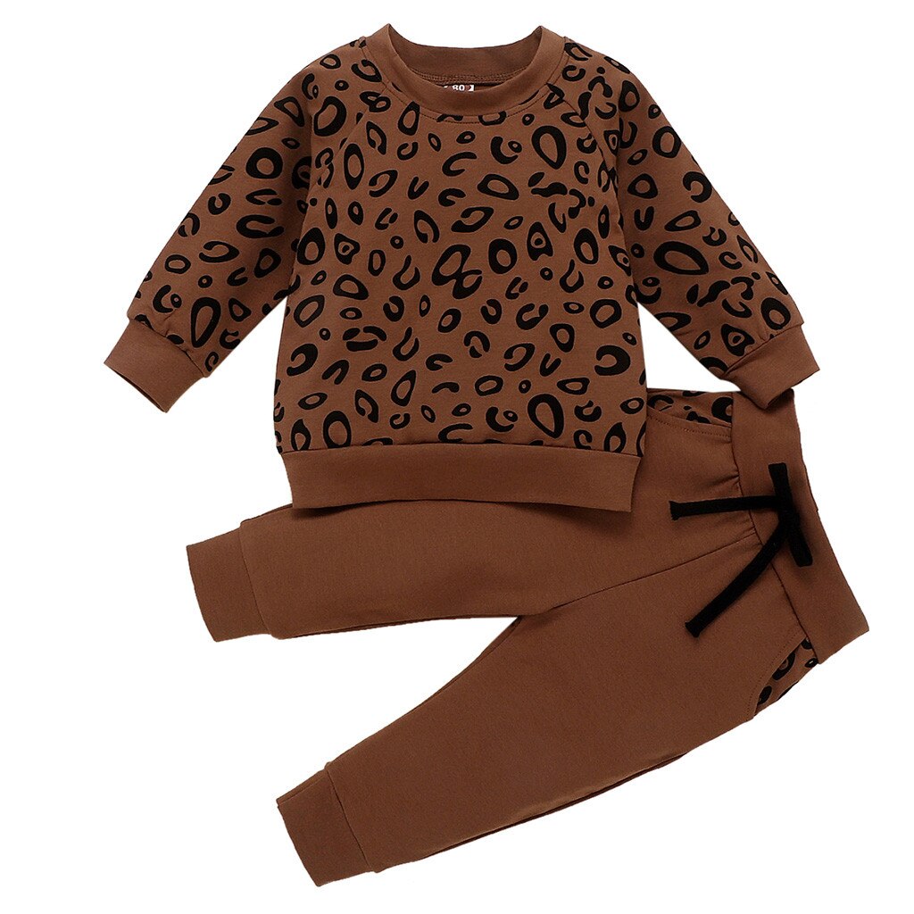 Leopard printed long sleeve top and pants for infant & toddler