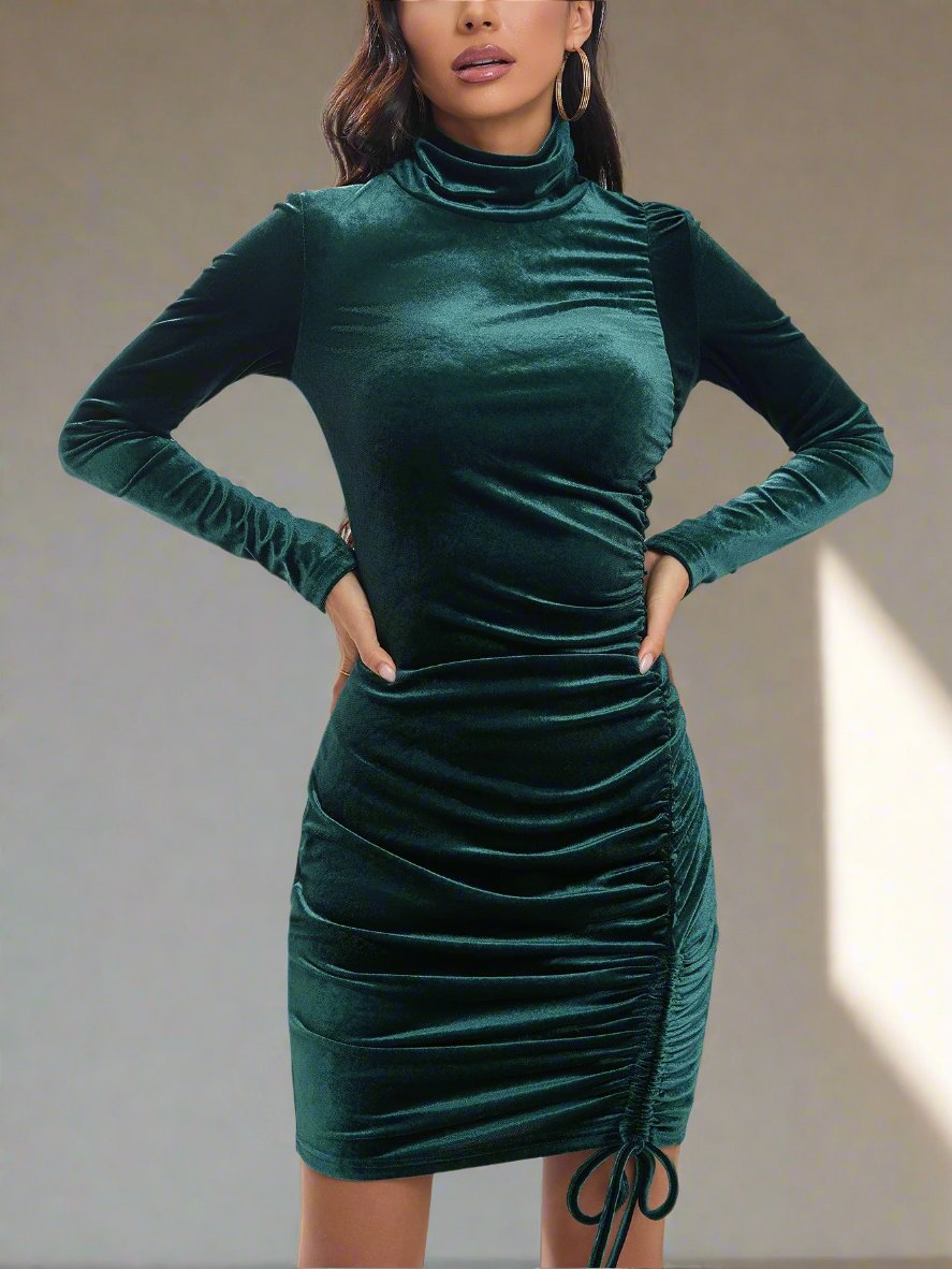 Elegant High-Neck Velvet BodyCon Mini dress