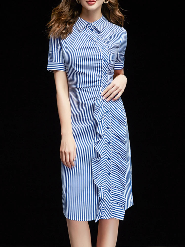 ColorBlock Striped Asymmetrical Midi Dress