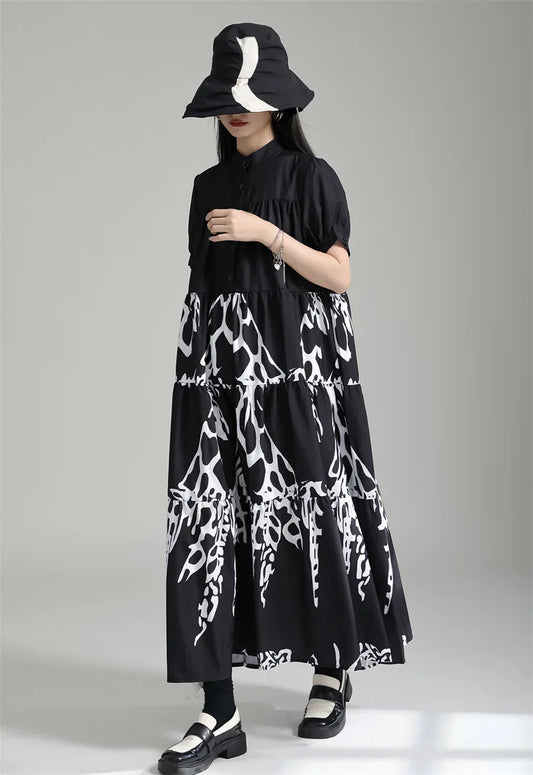 Artistic Black & White Maxi Dress